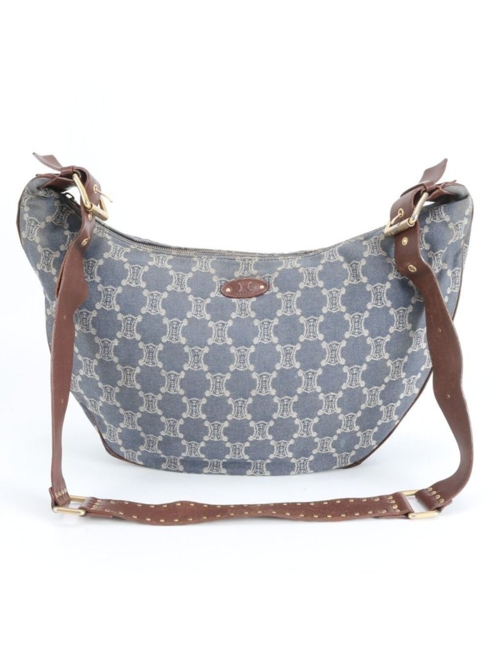 Celine Macadam Denim Blue Hobo Leather Shoulder Bag